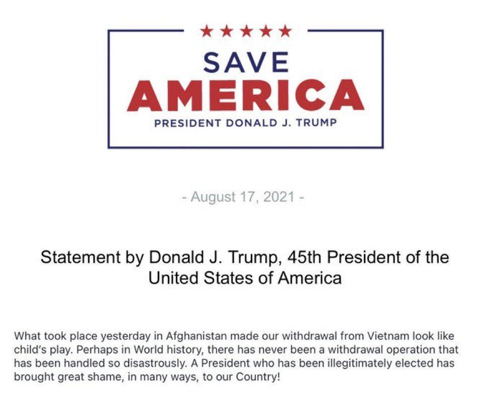 Comunicado de Donald Trump por la retirada de Afganistan