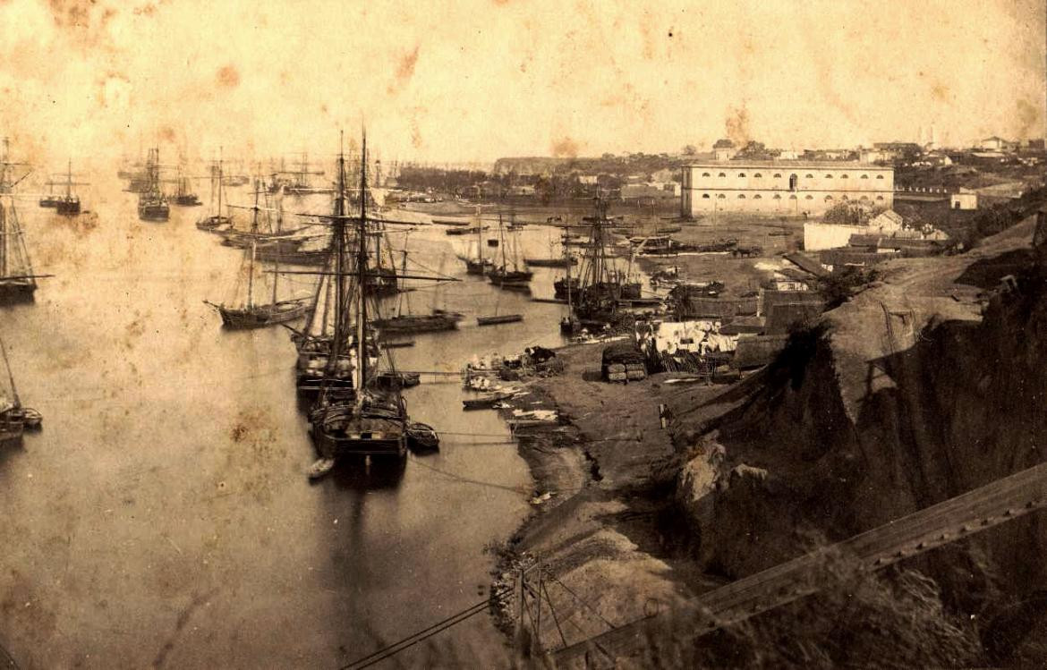 Puerto y aduana de Rosario, Santa Fe, circa 1868. Fue una de las posibles ciudades para ser la capital de la república
