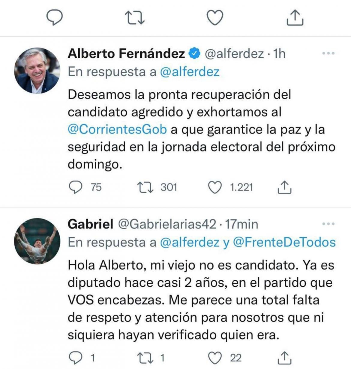 Cruce del hijo del diputado baleado en Corrientes con Alberto Fernández