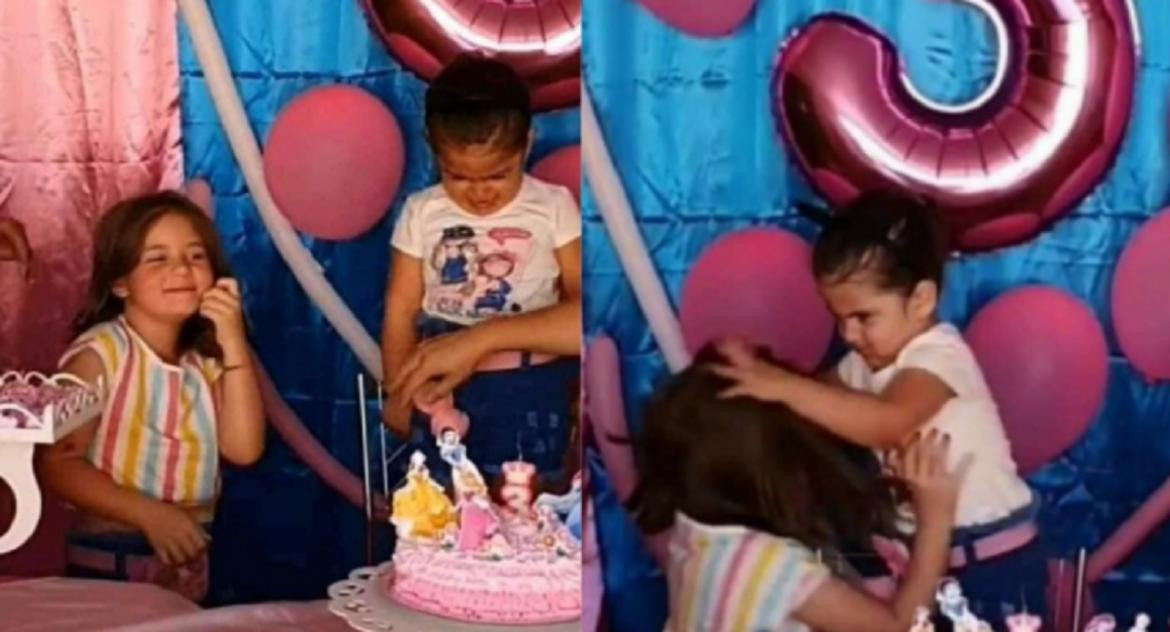 Las hermanas que se volvieron virales por pelearse en un cumpleaños. NA