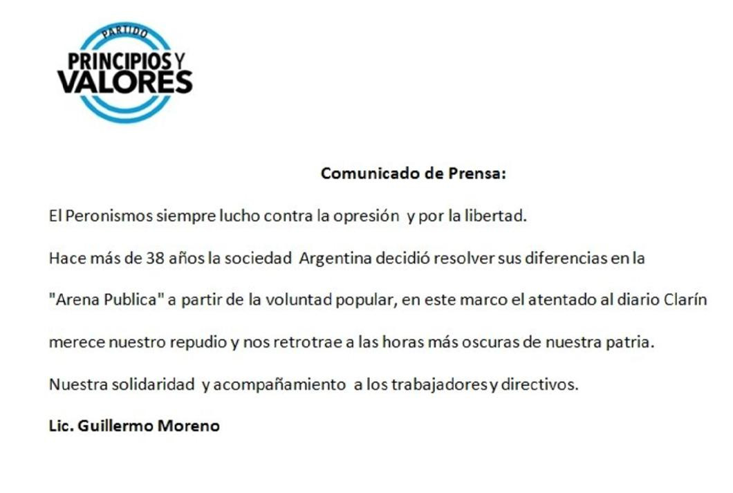 Declaración de Guillermo Moreno por ataque a Clarín