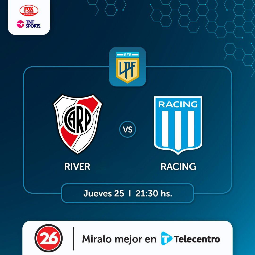 River vs Racing, Liga Profesional de Fútbol, Telecentro.