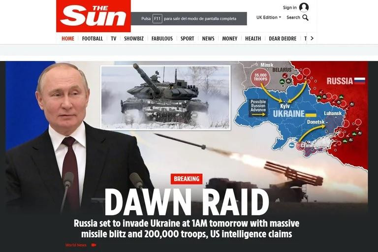 Diario The Sun anunciando ataque de Rusia