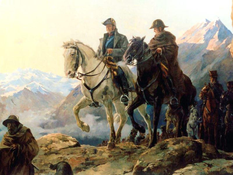 Los generales José de San Martín (izquierda) y Bernardo OHiggins cruzan los Andes