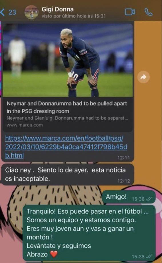 Mensaje de Donnarumma a Neymar tras los rumores de pelea en el vestuario del PSG