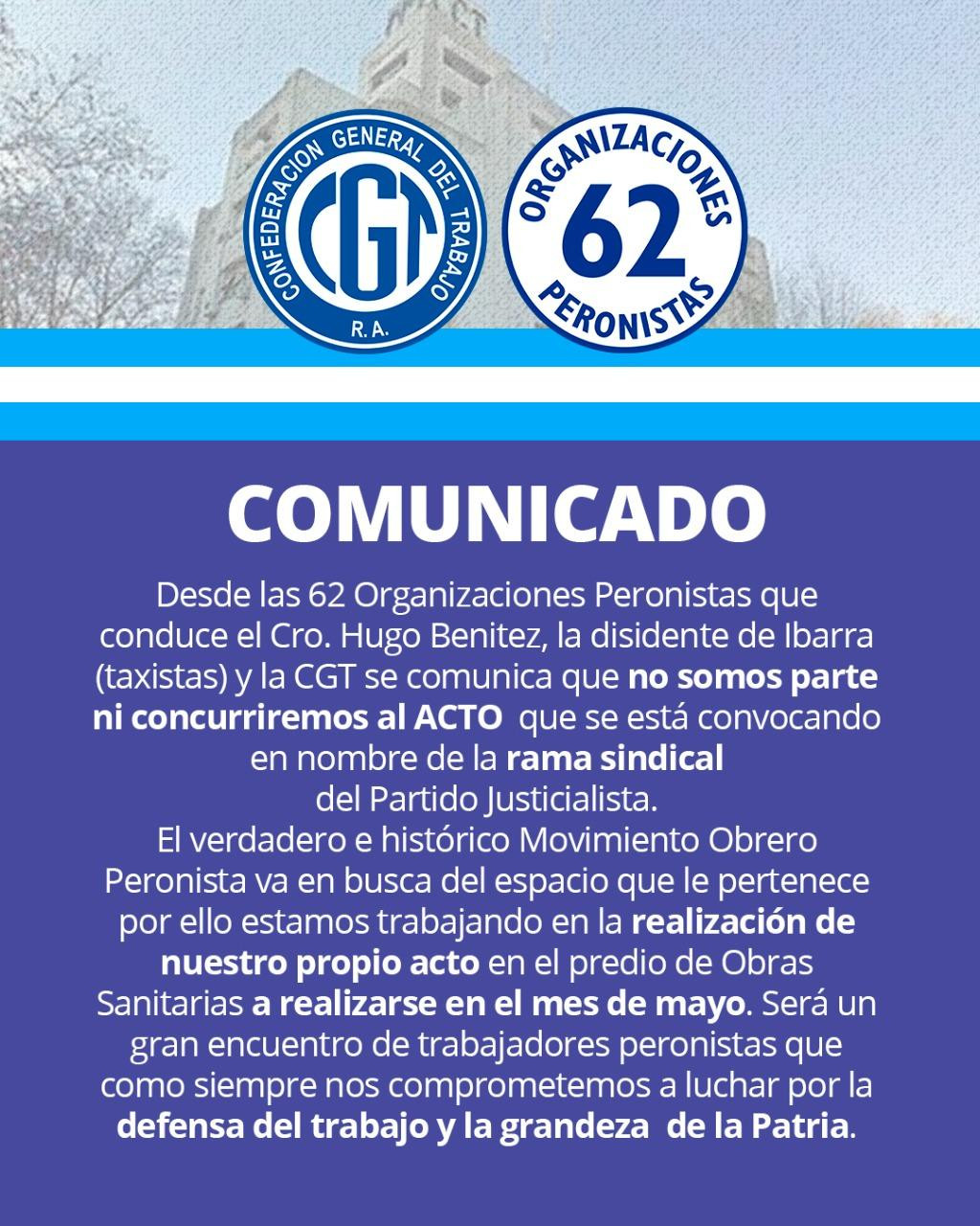 Comunicado de la CGT - Organizaciones Peronistas
