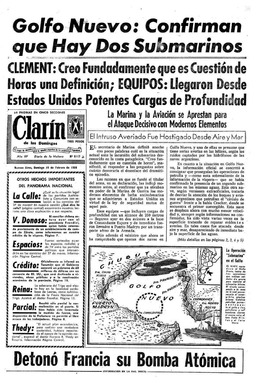 Diario Clarín domingo 14 de febrero de 1960, Submarinos rusos en Argentina