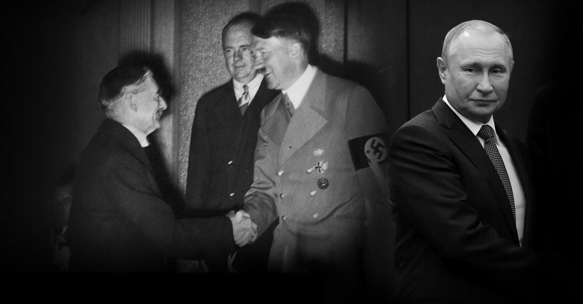 Apaciguamiento, Chamberlain, Hitler y Putin, fotos Google y NA