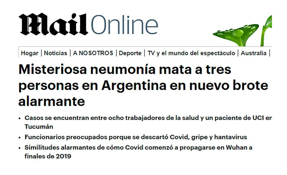 Mail hablando sobre las muertes por neumonía en Tucumán
