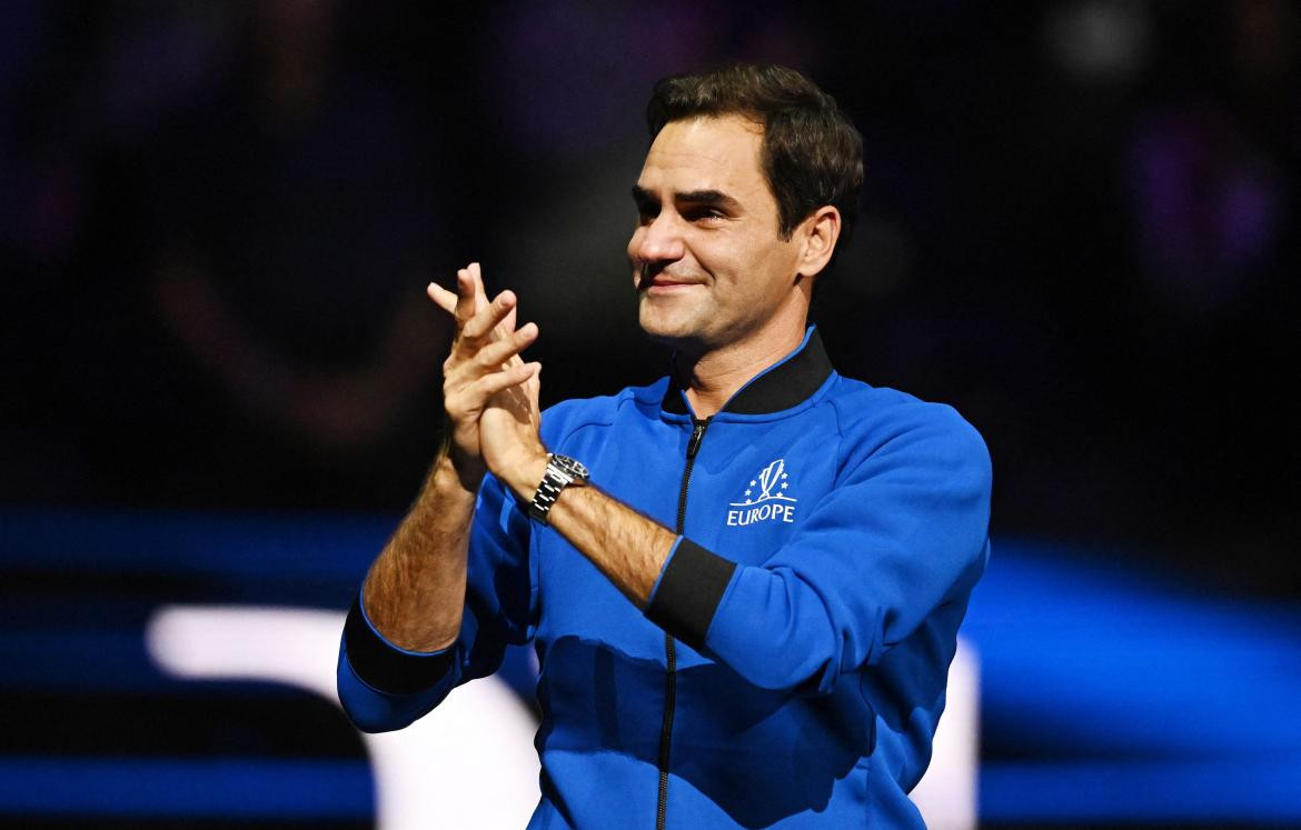 La emoción de Roger Federer en su último juego. Foto: Reuters.