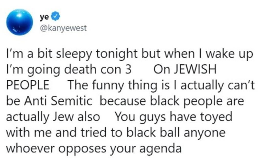 Declaraciones antisemitas de Kanye West. Foto: Twitter.