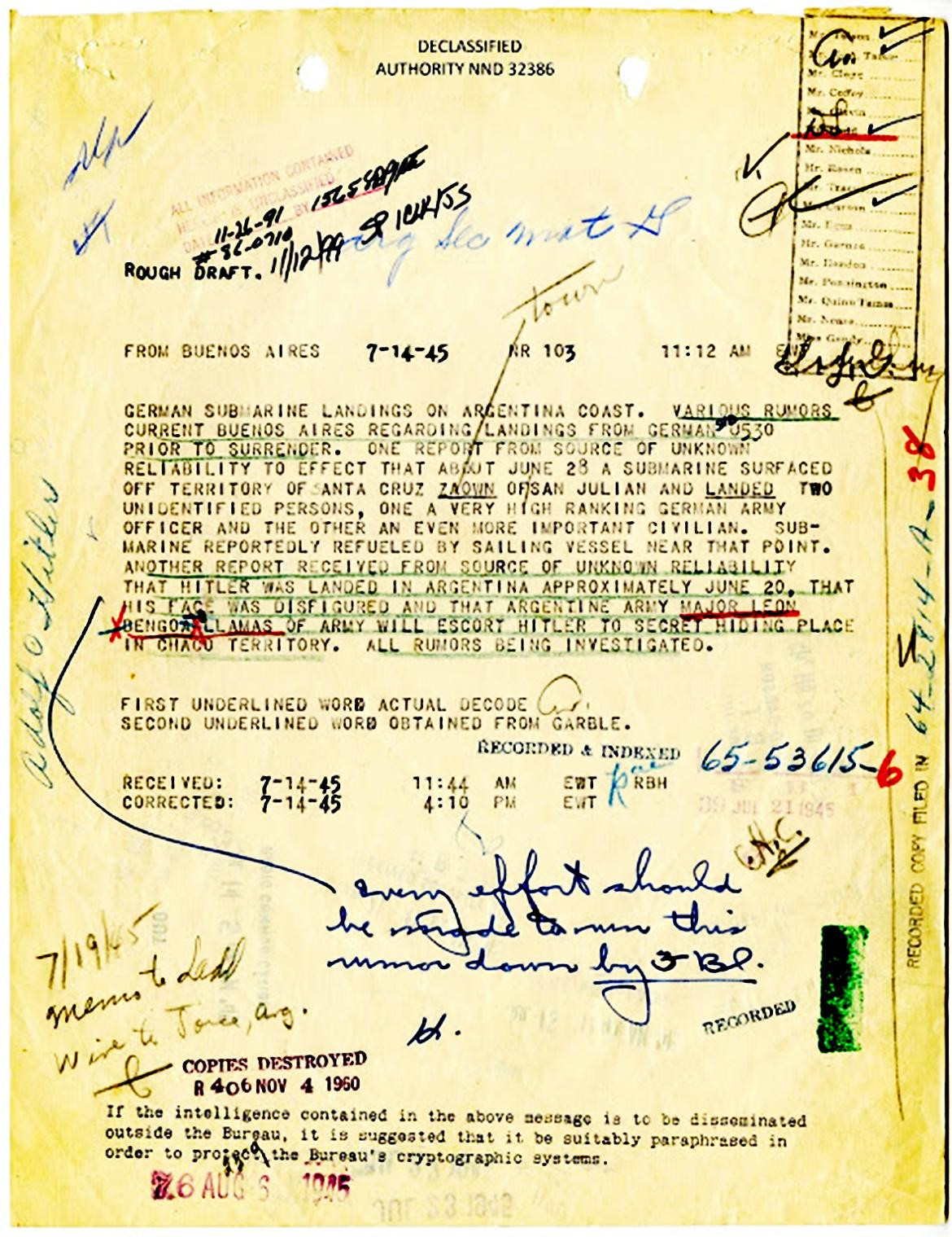 Submarino nazi, Adolf Hitler, documento FBI