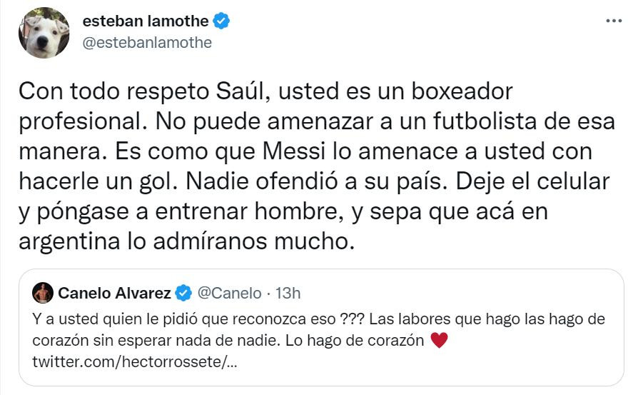 La respuesta de Esteban Lamothe. Foto: Twitter.