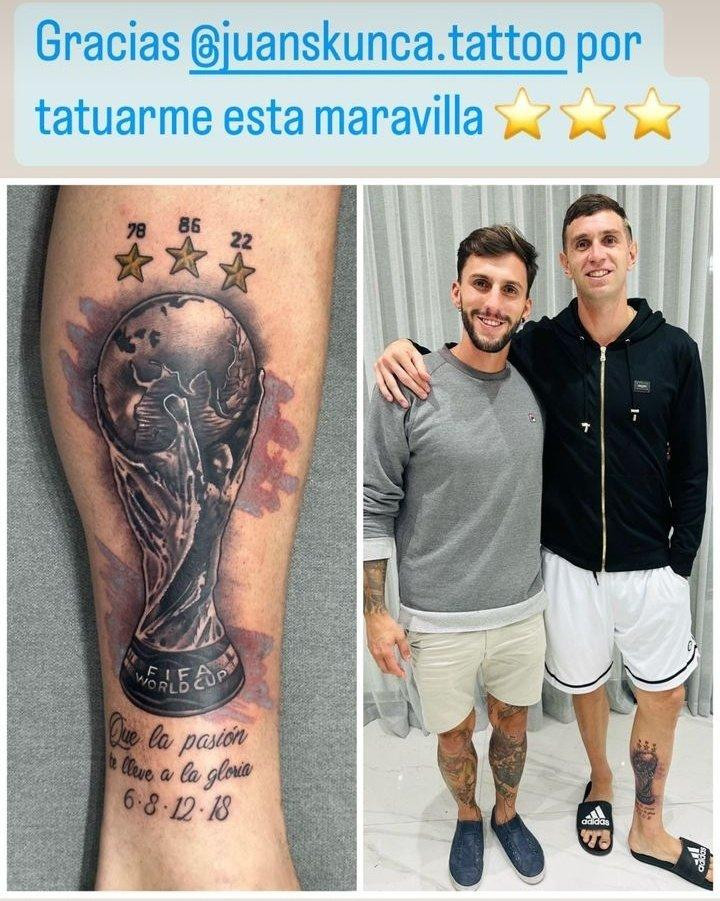 El tatuaje mundialista de Dibu Martínez. Foto: Instagram @emi_martinez26.