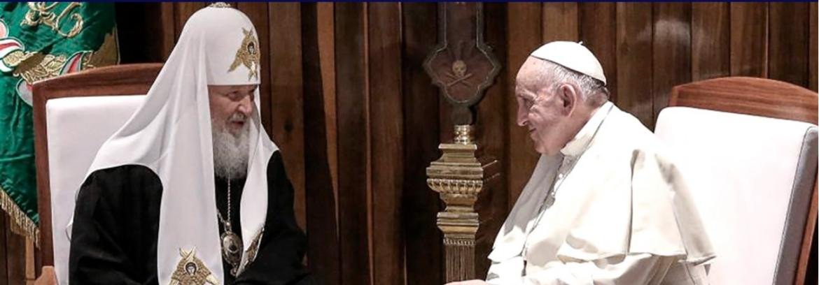 Papa Francisco y el patriarca ruso ortodoxo Cirilio. Foto Télam. 