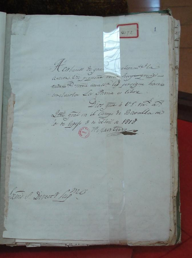 Carta de José de San Martín a Bernardo O Higgins en la que le comunica la victoria patriota en la Batalla de Maipú. Colección del Archivo Nacional de Chile.