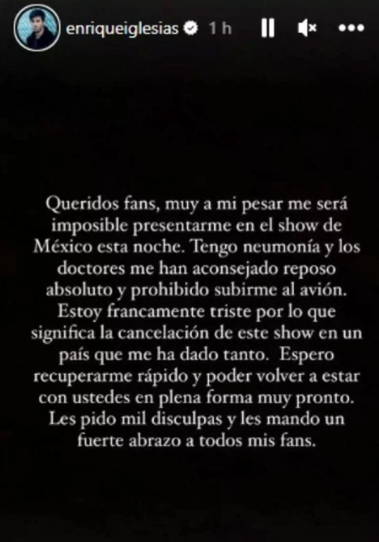 Enrique Iglesias cuando contó lo que le pasó. Foto: Instagram.