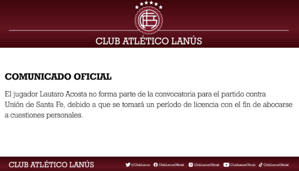 Comunicado de Club Atlético Lanús. Foto: Lanús
