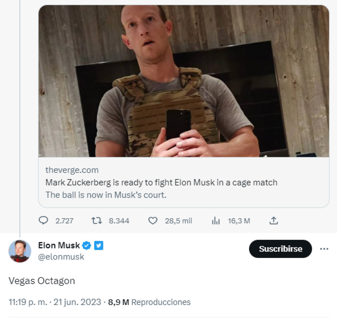 Respuesta de Elon Musk. Fuente: Twitter.