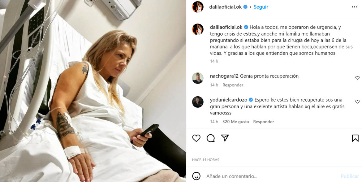 La publicación de Dalila informando su estado de salud. Foto: Instagram/dalilaoficial.ok