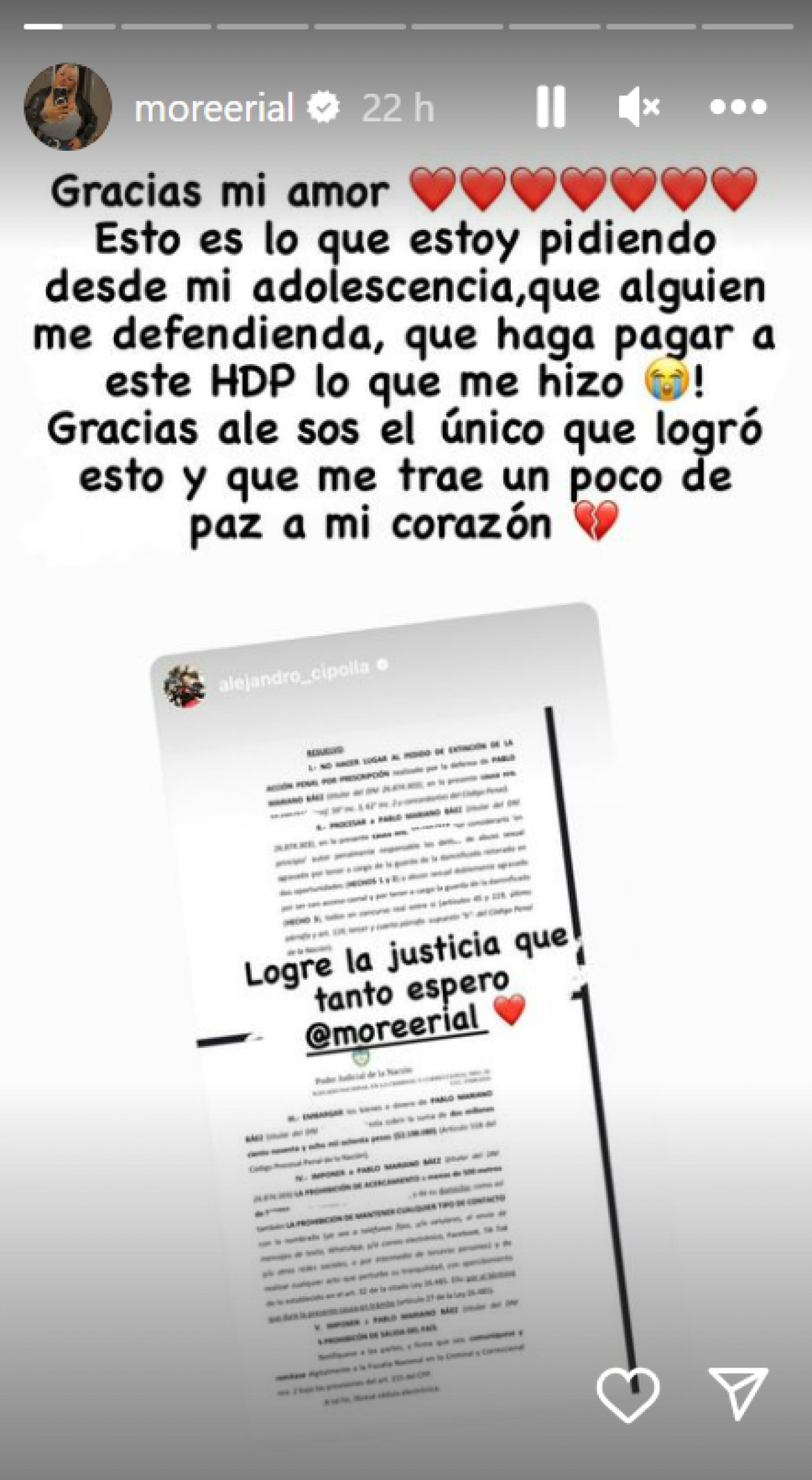 La reacción de Morena Rial por el logro de su abogado. Foto: Instagram.