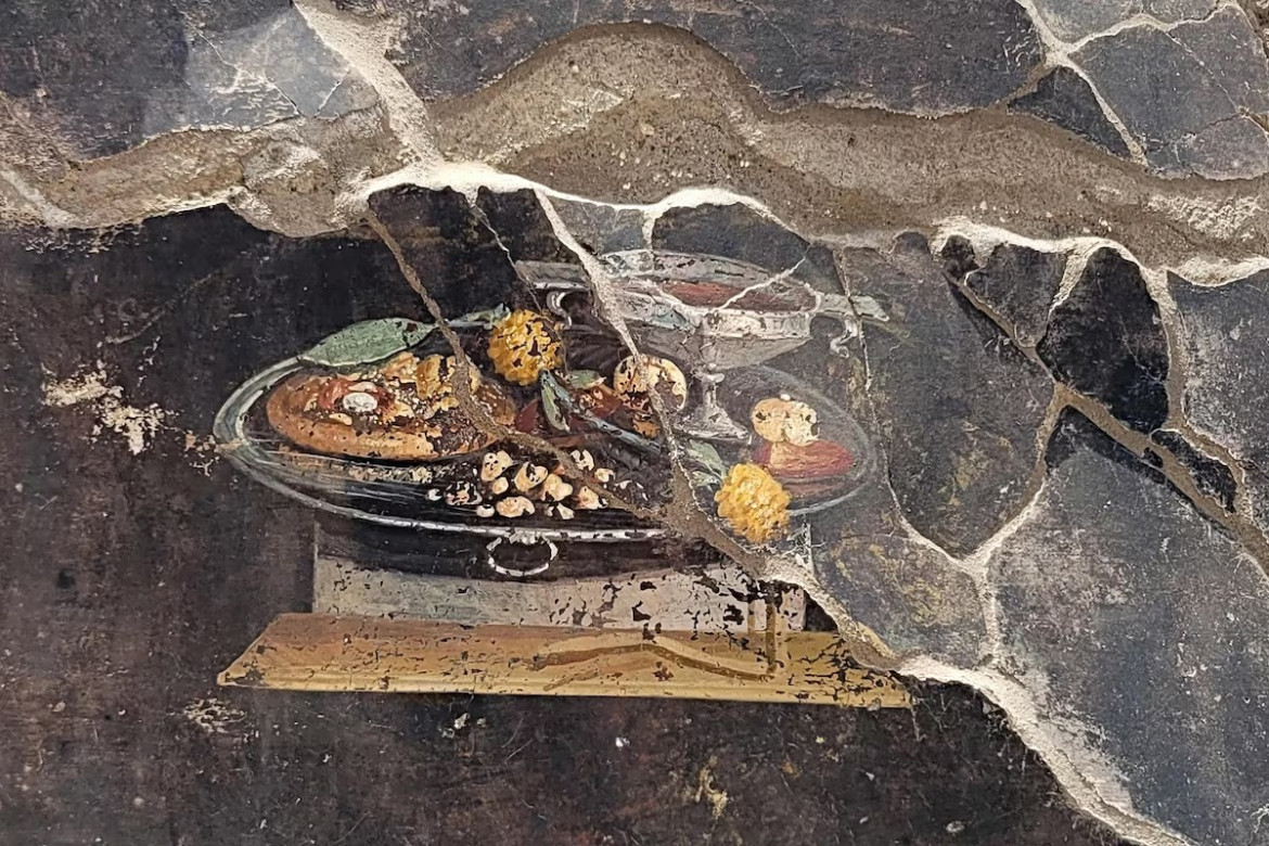 Antepasado de la pizza de hace 2 mil años en un fresco en Pompeya. Foto: Parco Archeologico di Pompei pre