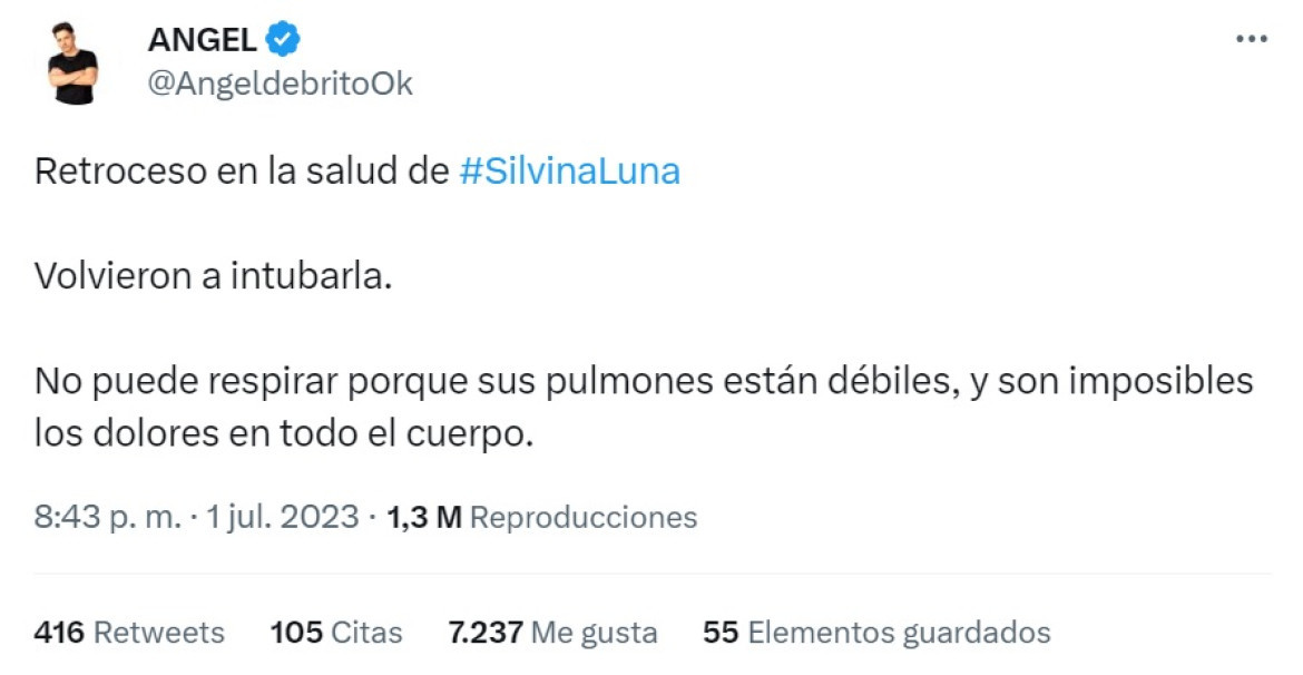La salud de Silvina Luna. Foto: captura de pantalla.