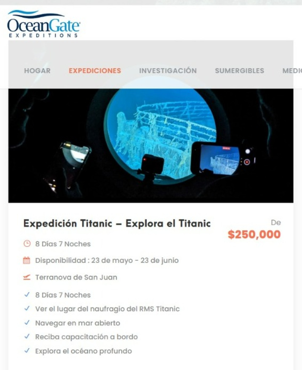 Expedición al Titanic. Foto: captura OceanGate.