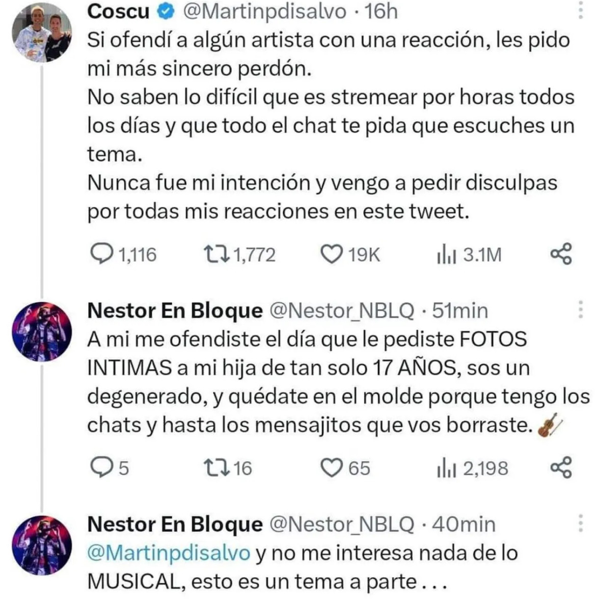 La acusación de Nestor En Bloque. Foto: captura Twitter.