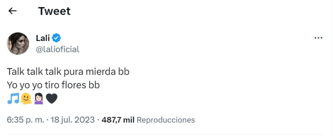 El tuit de Lali Espósito dedicado a Nacha Guevara. Foto: captura de pantalla.