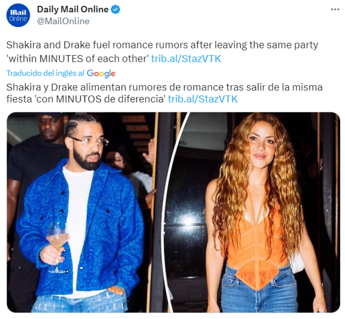 Shakira y Drake saliendo de la misma fiesta. Foto: Daily Mail.