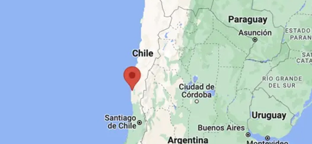 El lugar donde se produjo el sismo en Chile. Foto: Google Maps.