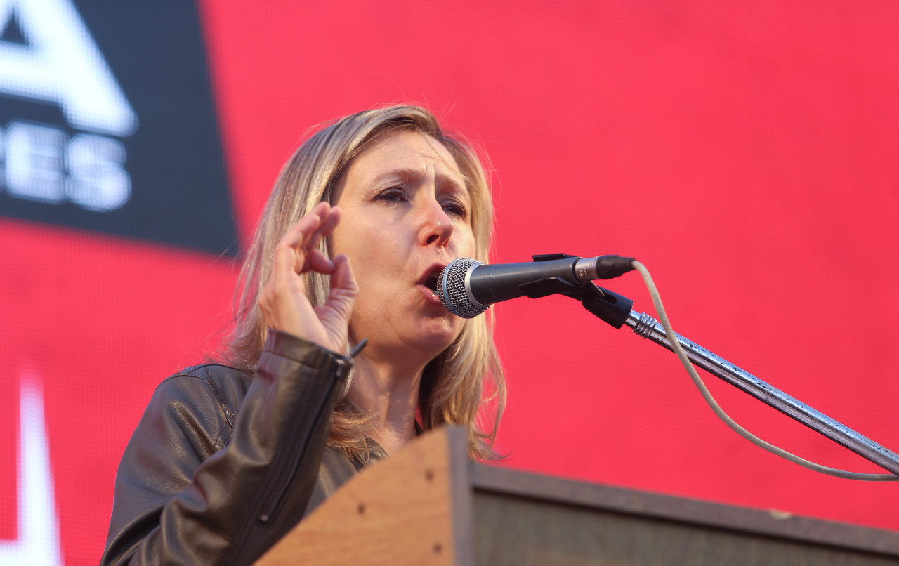 Precandidata a Presidenta por la lista "Unir y Fortalecer la Izquierda", del Frente de Izquierda Unidad, Myriam Bregman. NA.