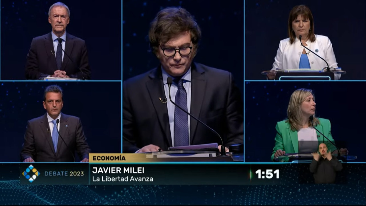 Debate presidencial 2023, los cinco candidatos. Foto: captura de TV.