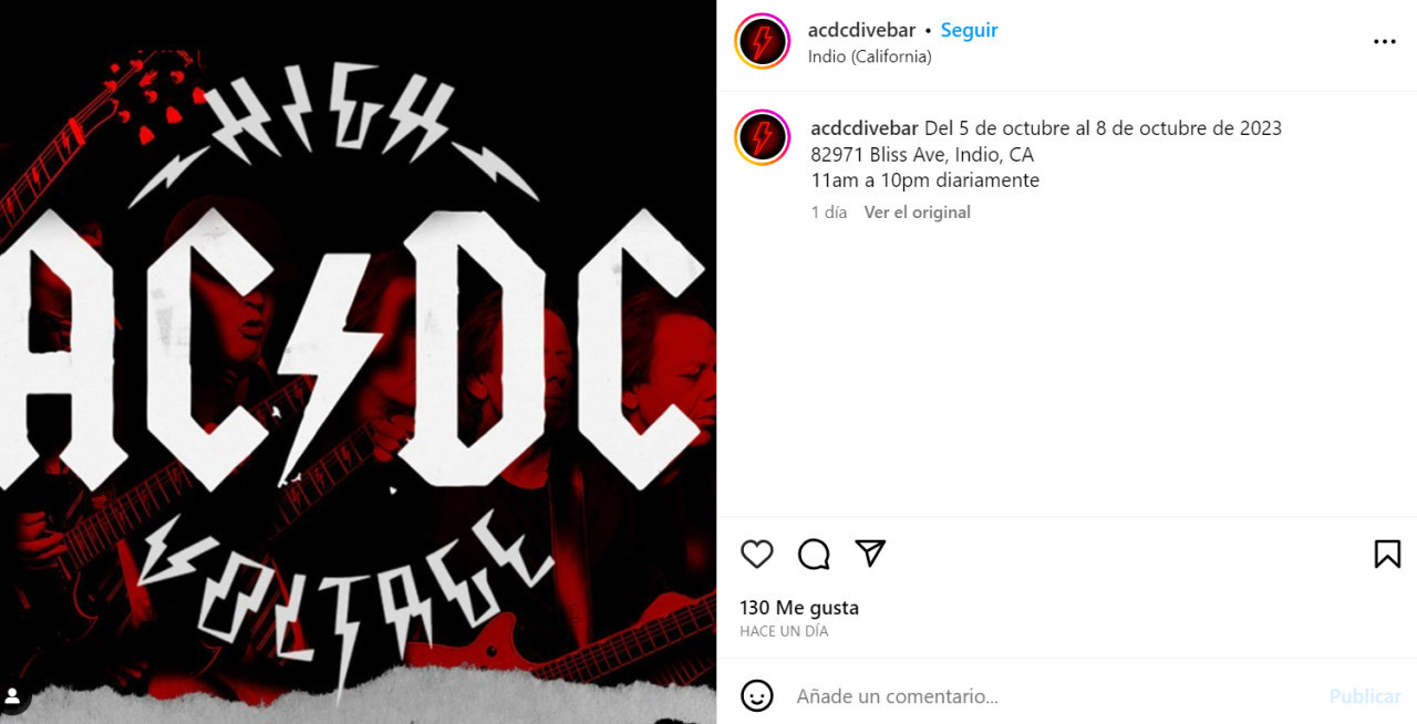 La banda AC/DC tendrá su propio bar. Foto: Instagram.