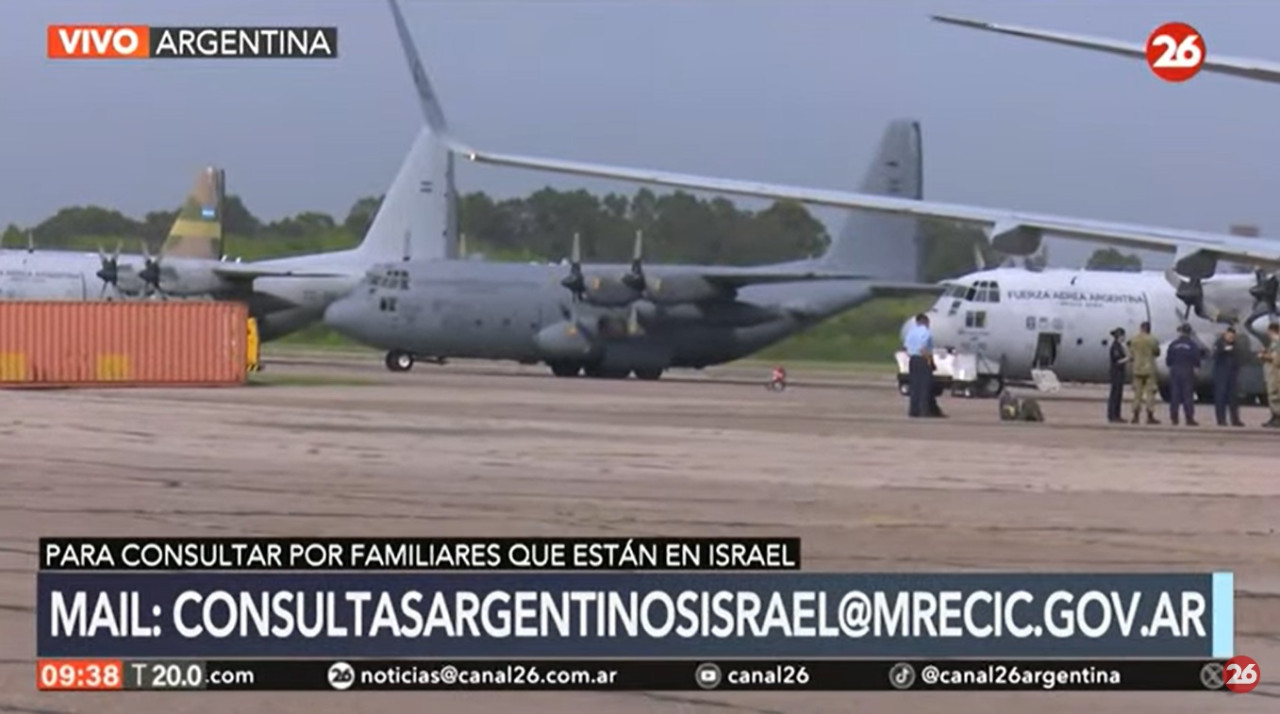 Avión Hércules de la Fuerza A´rea Argentina. Foto: Canal 26.