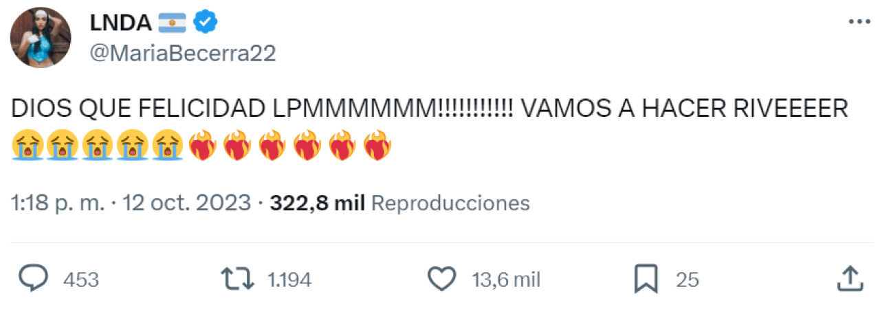 El anuncio en Twitter de María Becerra.