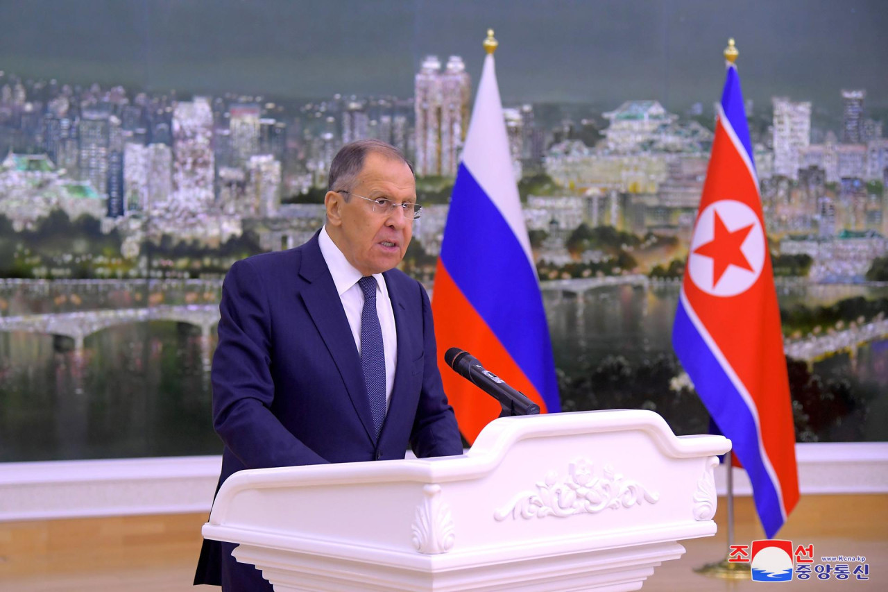 Serguéi Lavrov, ministro de Exteriores ruso, en Corea del Norte. Foto: EFE.