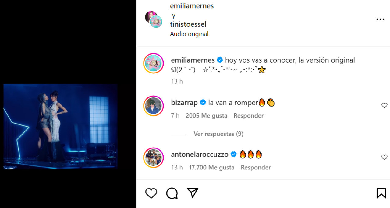 Los comentarios de Bizarrap y Roccuzzo. Foto: Instagram.