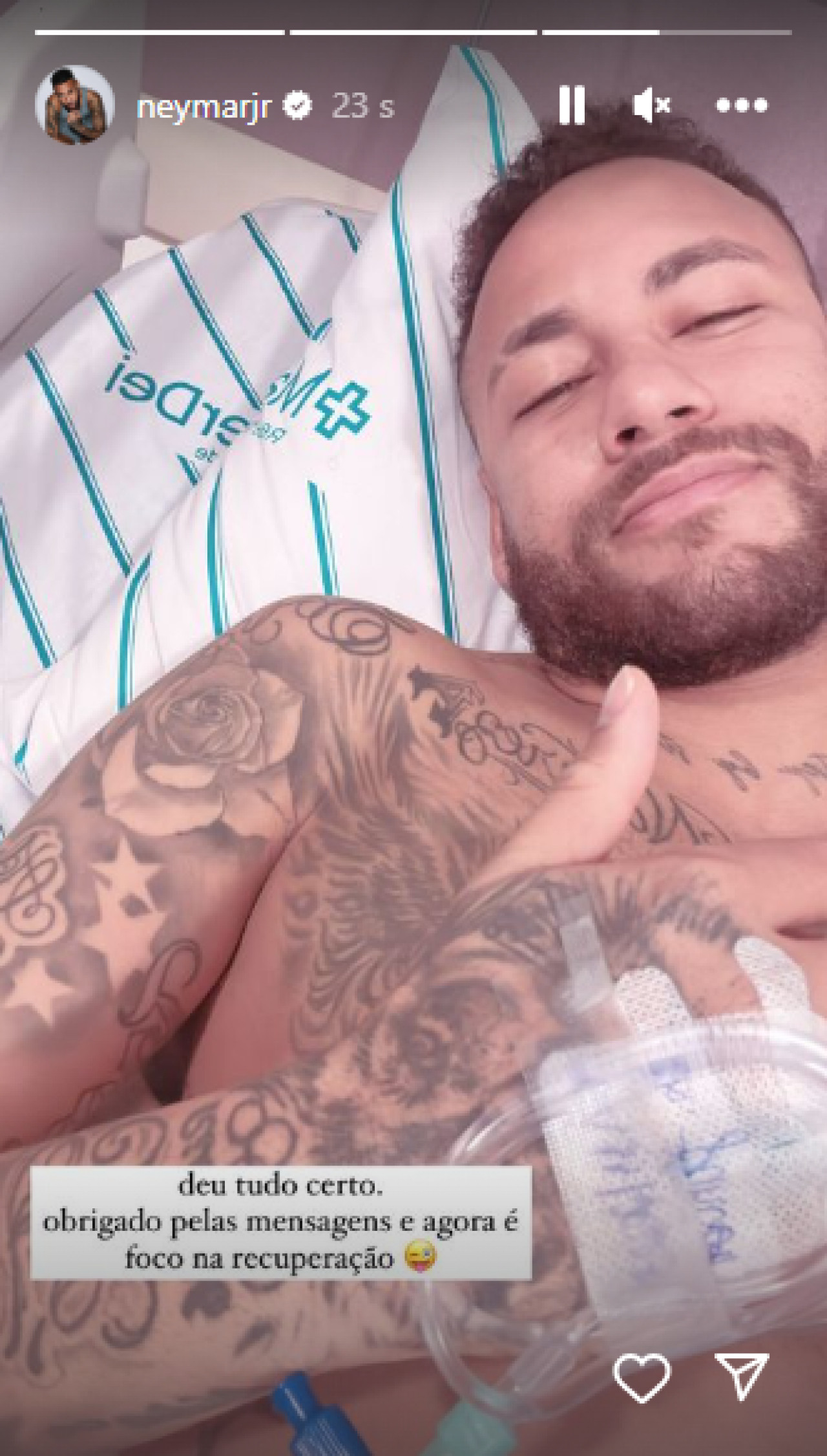 Neymar tras ser operado. Foto: Instagram