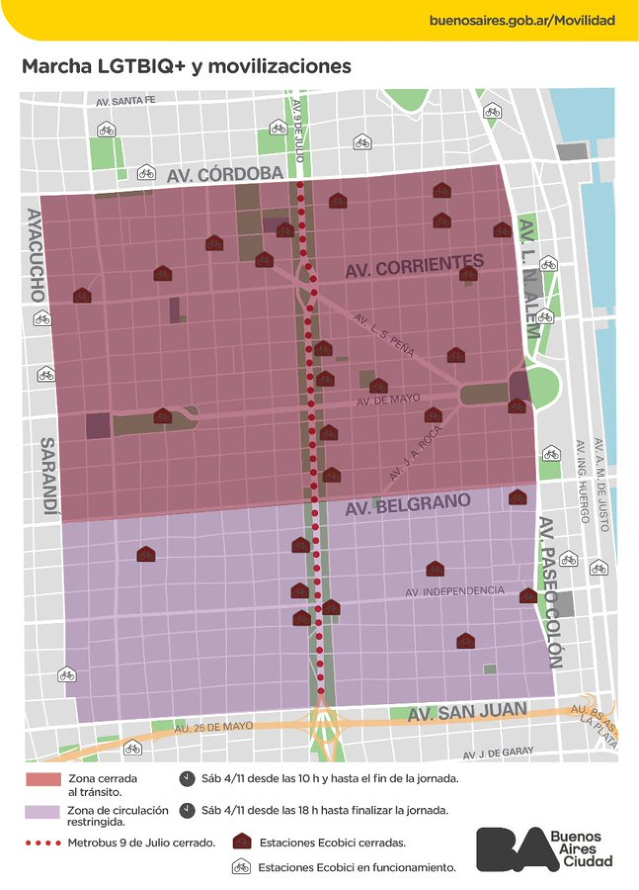 Mapa de cortes en la Ciudad de Buenos Aires. Foto: Twitter BA Tránsito.