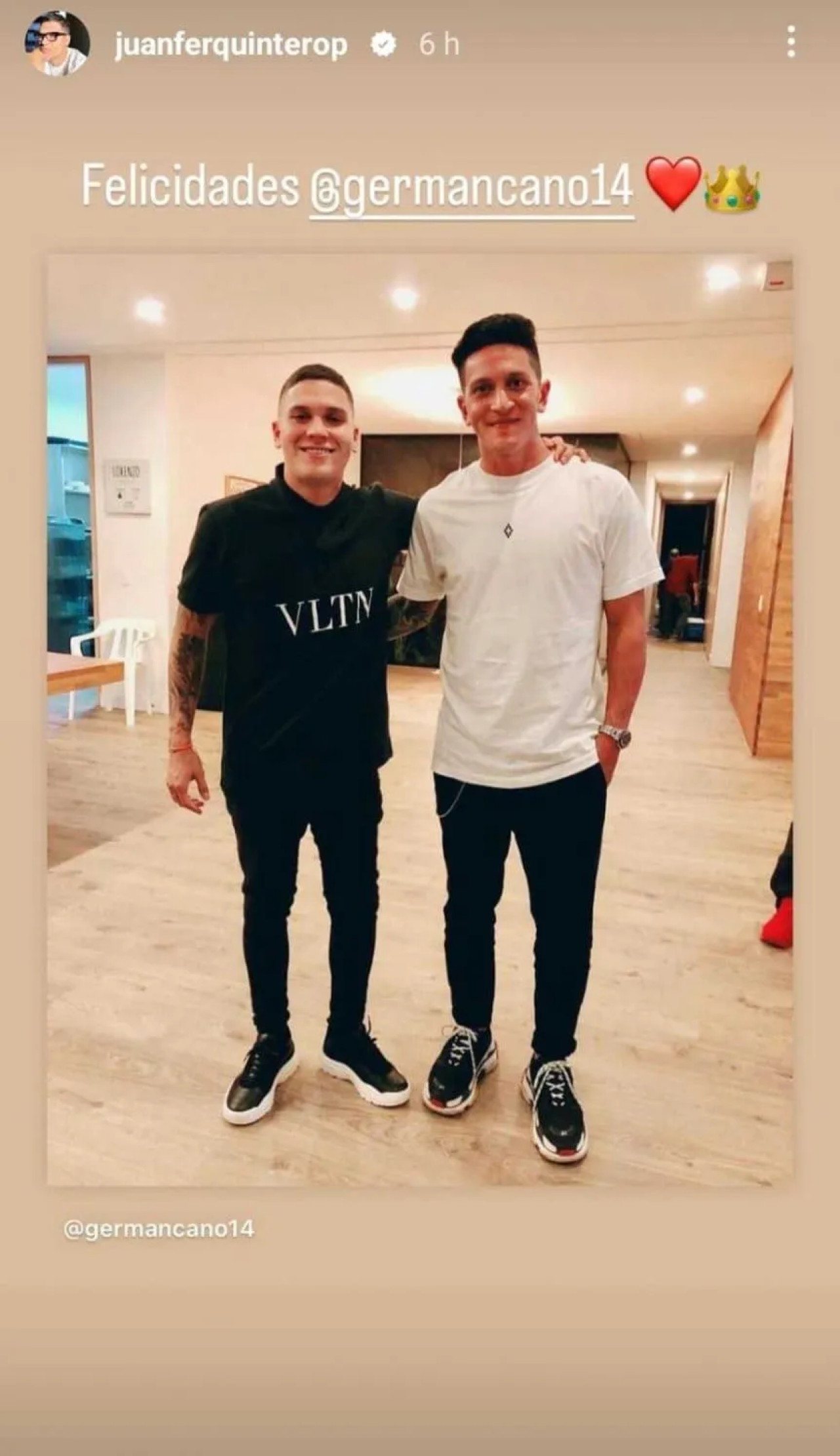 Germán Cano y Juan Fernando Quintero. Foto: Instagram.