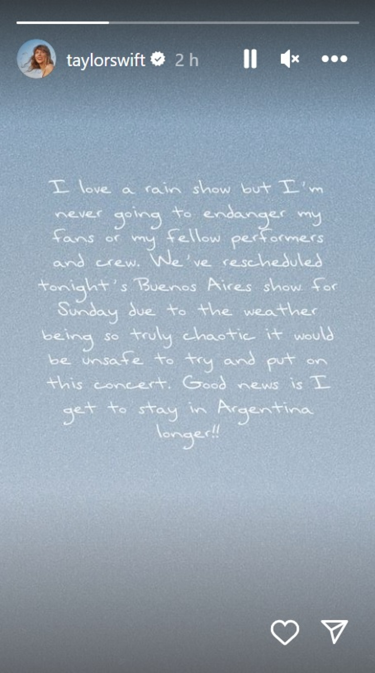 El mensaje de Taylor Swift. Foto: Captura de pantalla