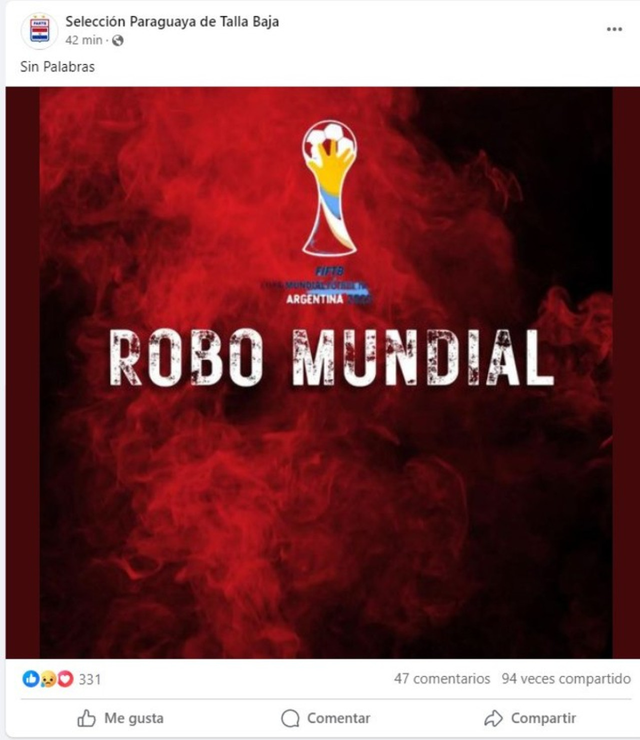 La selección de Paraguay denuncio un "robo mundial". Foto: Facebook.