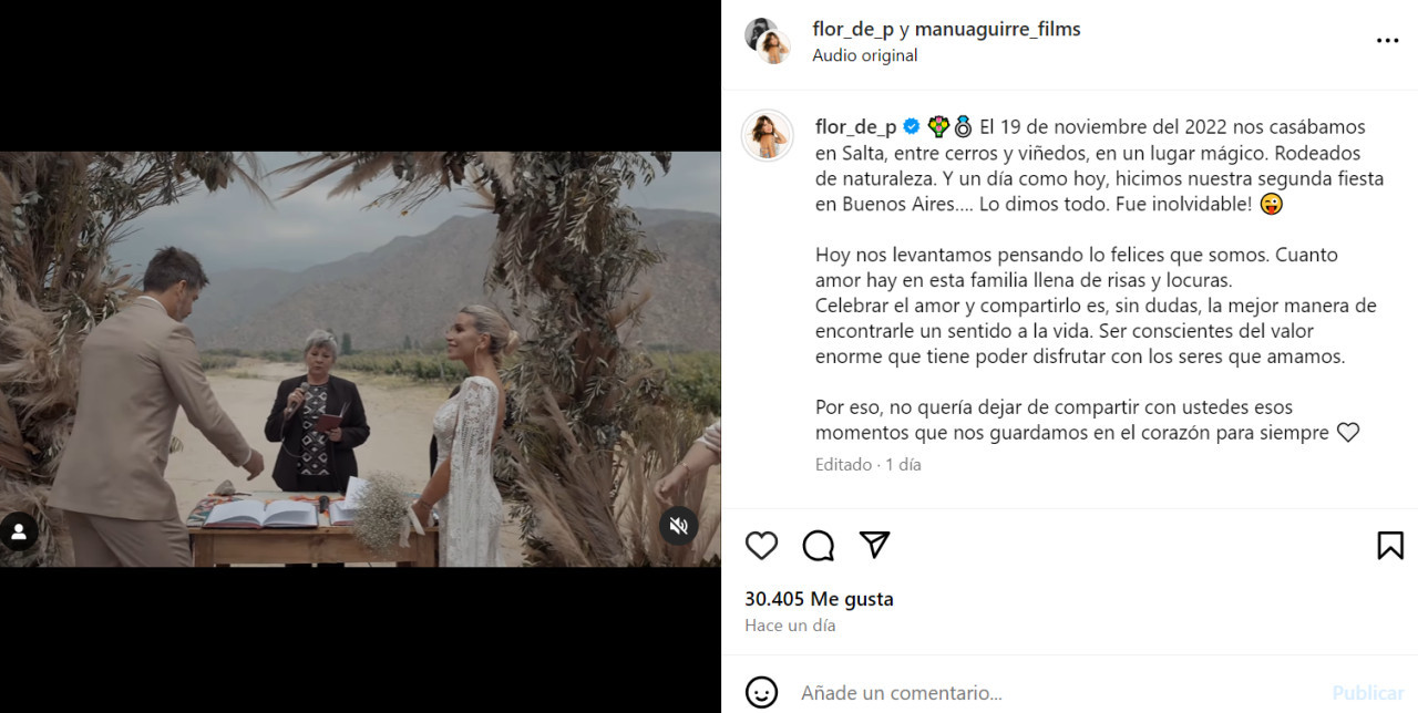 El posteo sobre su casamiento. Foto: Instagram.