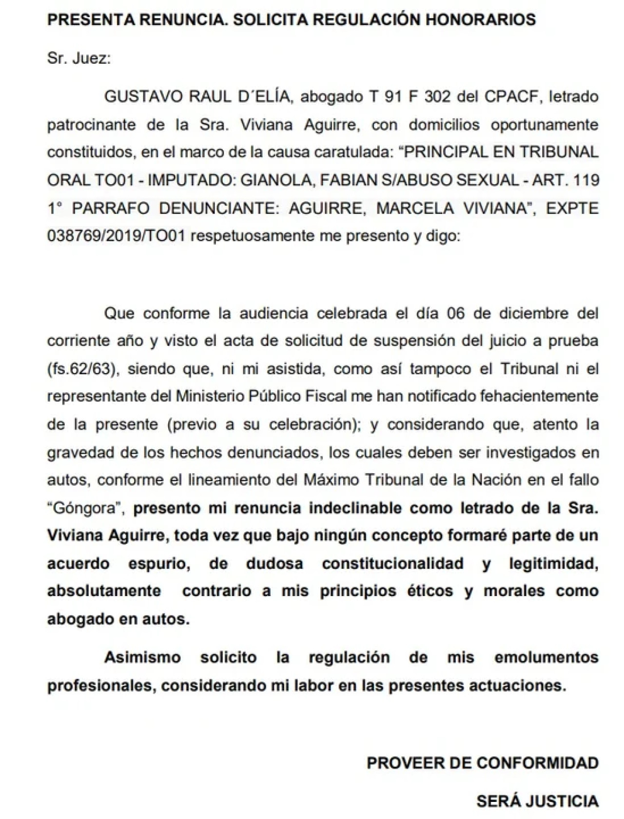 La resolución para Fabián Gianola. Foto: NA.