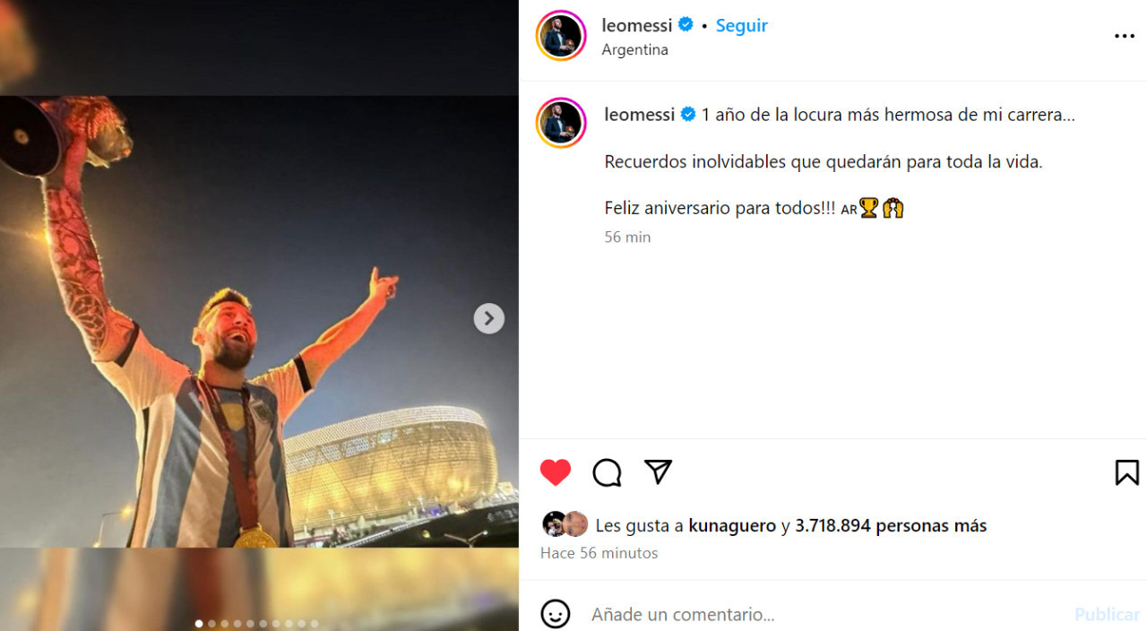 El posteo de Messi. Foto: Instagram.