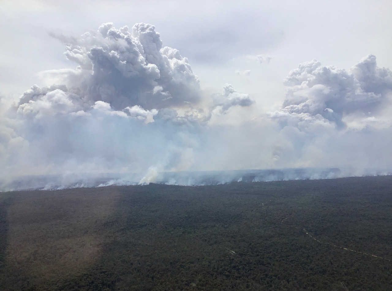 El humo de los incendios que arden en el norte del estado se está experimentando  en todo el noroeste de Nueva Gales del Sur. Foto: X (@NSWRFS).