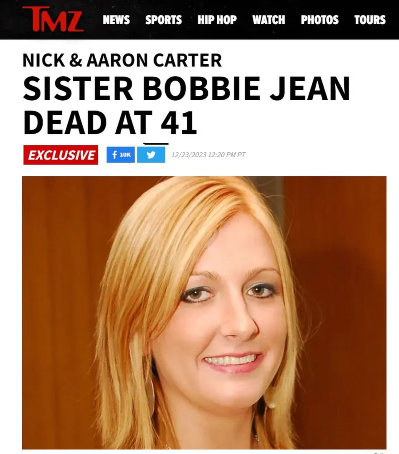 El anuncio de la muerte de Bobbie Jean Carter. Foto: TMZ.