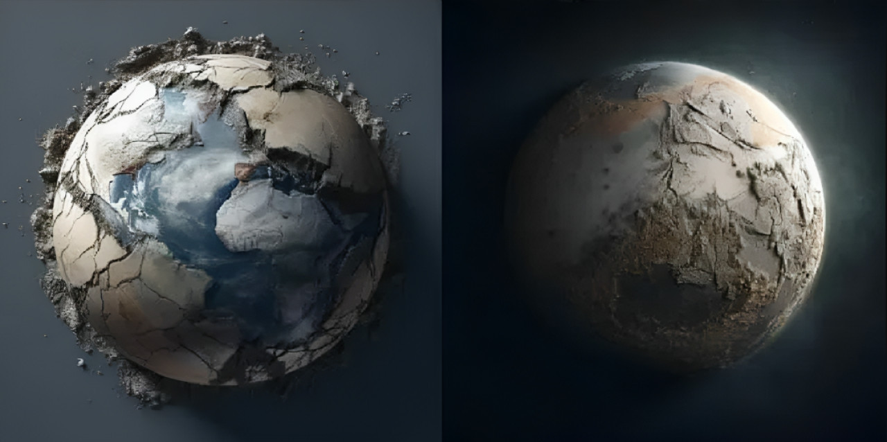 Ilustraciones del planeta Tierra creadas con inteligencia artificial. Foto: Midjourney IA.